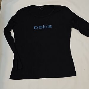 Perfect Condition bebe Vintage Y2K Black green/blue Rhinestone Logo Size XL